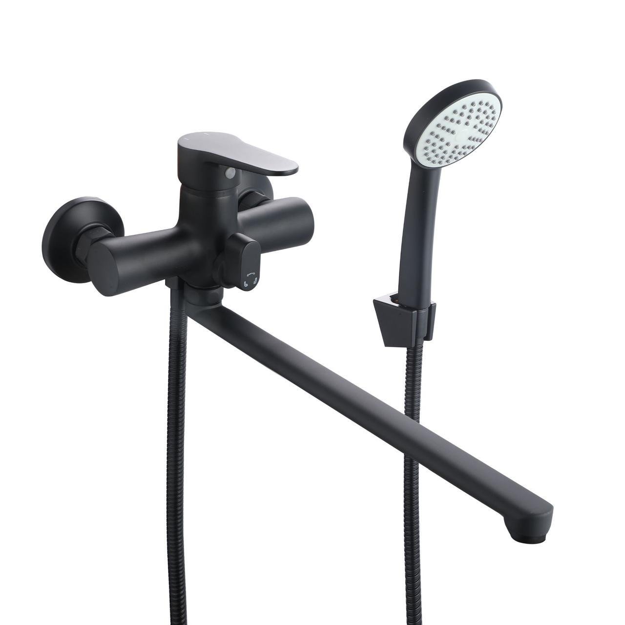 Змішувач для ванни Lidz Nicole 005 LDNIC005BLA45183 з поворотним виливом з душовим гарнітуром k35 Black (2553560659)