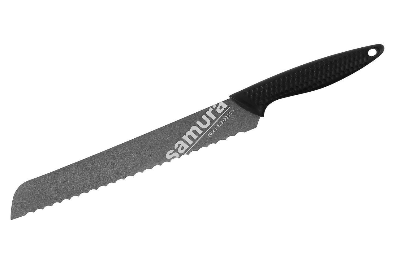 Кухонный нож для хлеба Samura Golf Stonewash штампованный всадной 58 HRC AUS-8 нержавеющая сталь 230 мм Черный (2356709437)