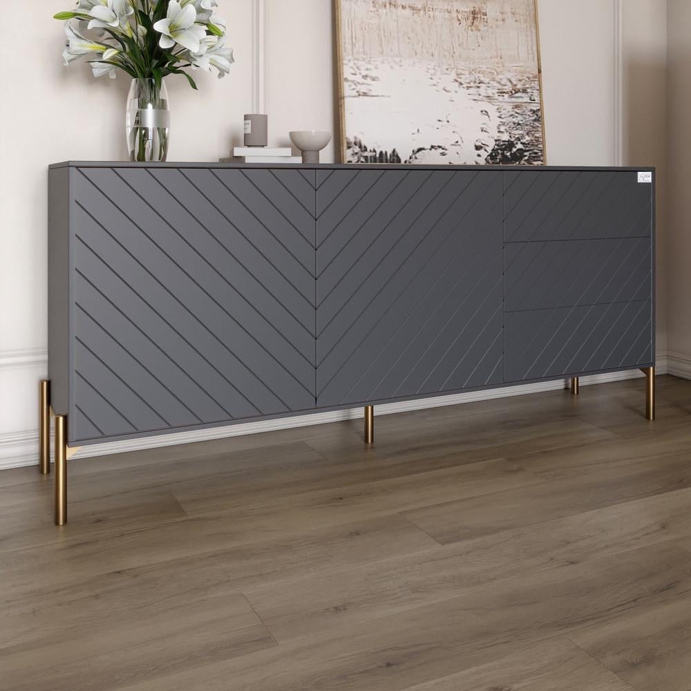 Комод з золотими металевими ніжками Lion Амарант 168x40x76,5 см Антрацит/Графітовий (Lion-041933) - фото 1 Комод з золотими металевими ніжками Lion Амарант 168x40x76,5 см Антрацит/Графітовий (Lion-041933) - фото 1