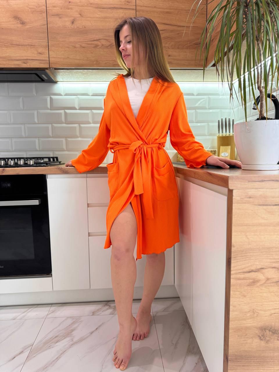 Халат жіночий велюровий L Морквяний (П4К-al-hal-vel-001-02)