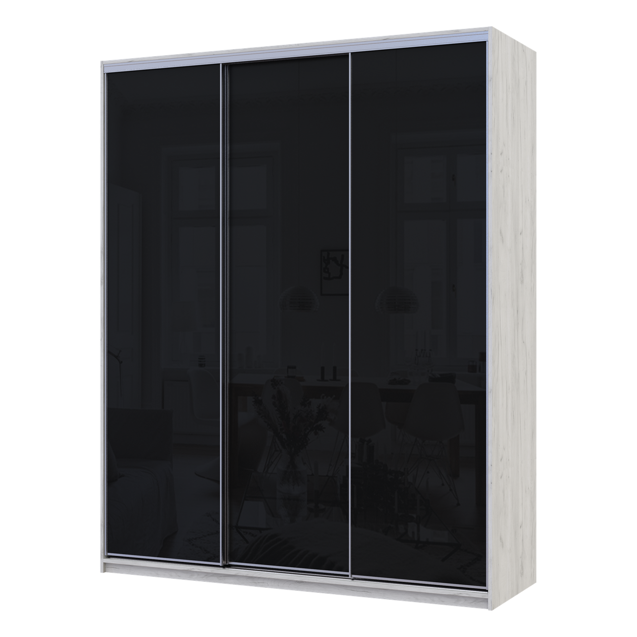 Шафа-купе Сіті Лайт Слім 180х60х225 см Біле Дерево/Чорне скло (44900305)