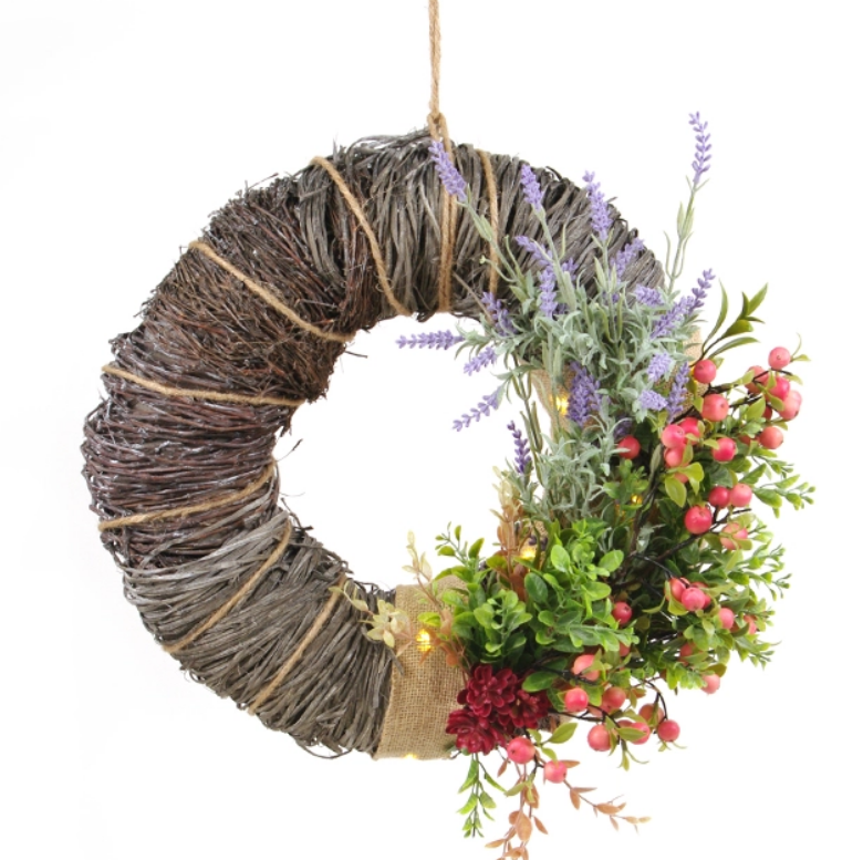 Венок из лозы с подсветкой и декором 45 см (38724)
