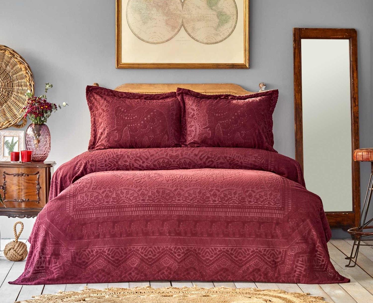 Покривало з наволочками Karaca Home-Bohem sarabi пано 250х240 см євро Винний (63085)