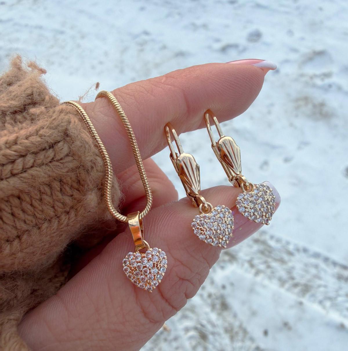 Набор украшений Xuping Седечка в камнях цепочка/кулон/серьги в коробке 18к 585п Золотой (77-554)