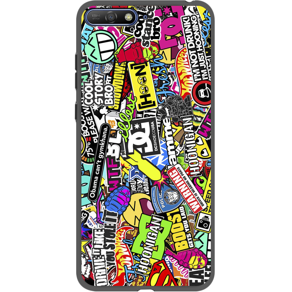 Чехол Boxface Huawei Y6 2018 Multicolored Inscriptions Черный силикон (33371-up880-34777)