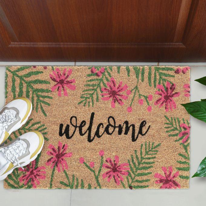 Коврик для обуви с цветочным мотивом Relaxdays кокосовое волокно противоскользящий ПВХ для дома 60x40 см - фото 2