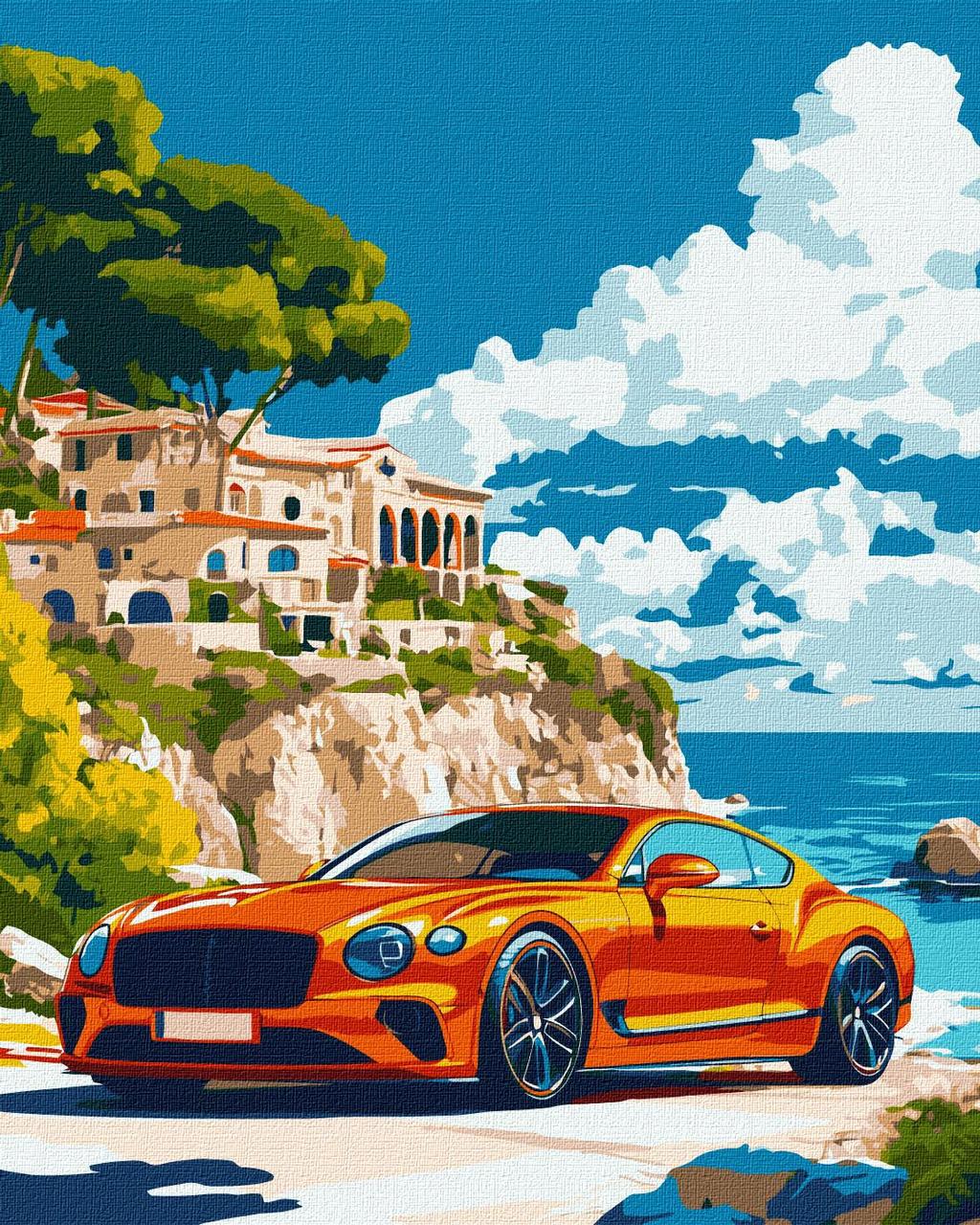 Картина за номерами Ideyka Пейзаж Червоний автомобіль біля моря 40х50 см