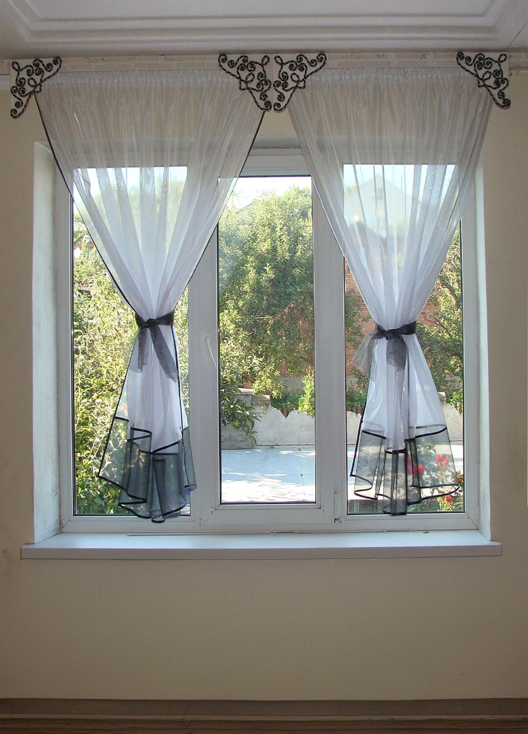 Комплект тюль до подоконника Firanka Ажур карниз 200 см Белый с серым (75_4к)