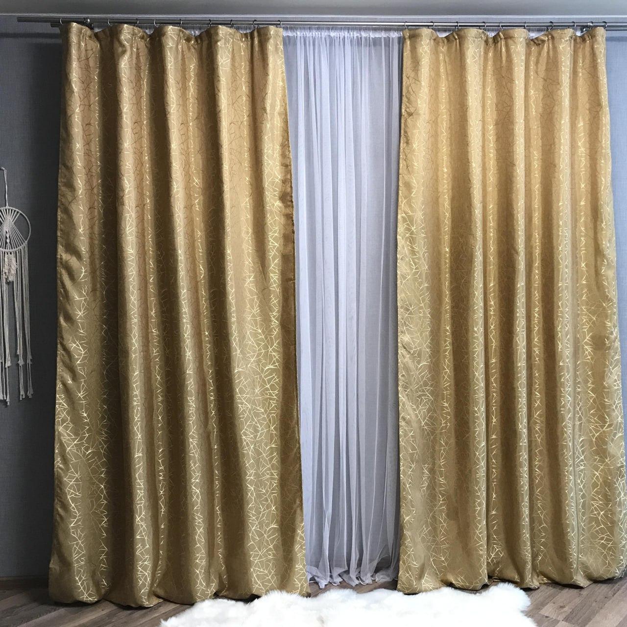 Шторы однотонные мраморные жаккард готовые 2 шт. 2x150x270 см Золотистый (П1Е101108-4)
