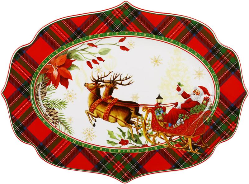 Блюдо порцелянове Christmas Story 35х25 см Червоний з білим Блюдо порцелянове Christmas Story 35х25 см Червоний з білим