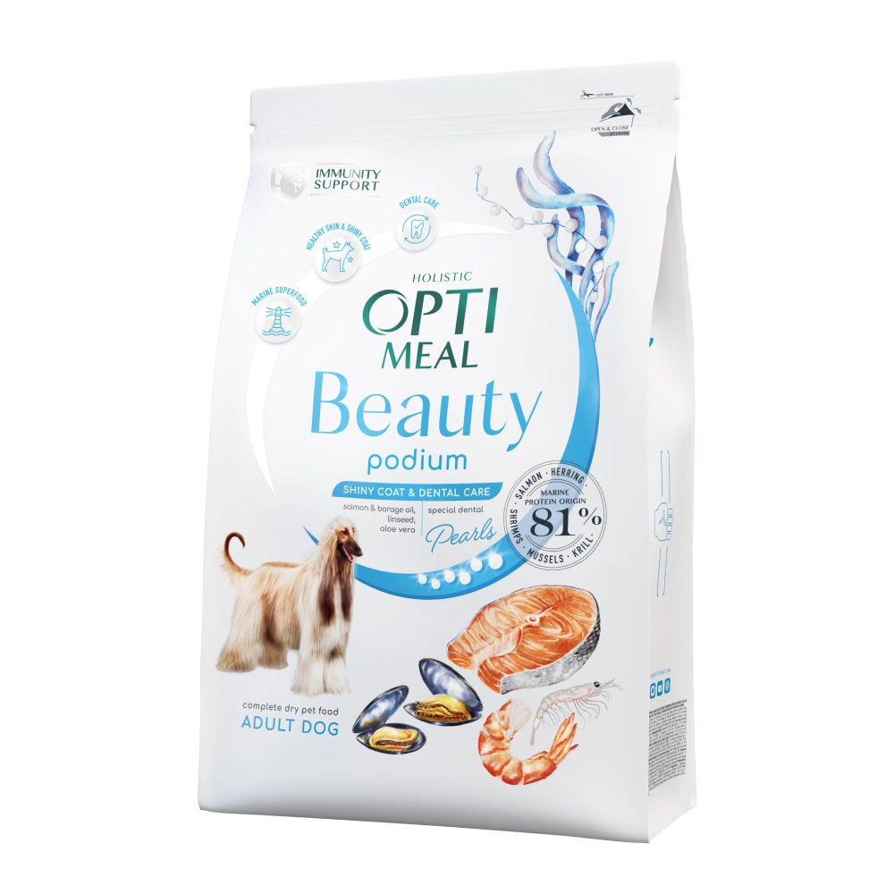 Корм для собак Optimeal Dog Beauty Podium Shiny Coat & Dental Care для поддержания красоты шерсти 10 кг