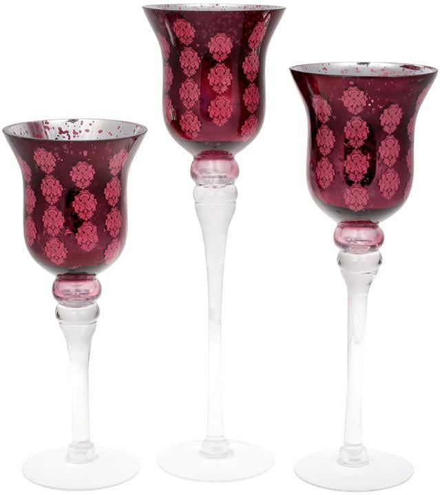 Набір скляних підсвічників Claudine 3 шт. 30/35/40 см Бордовий