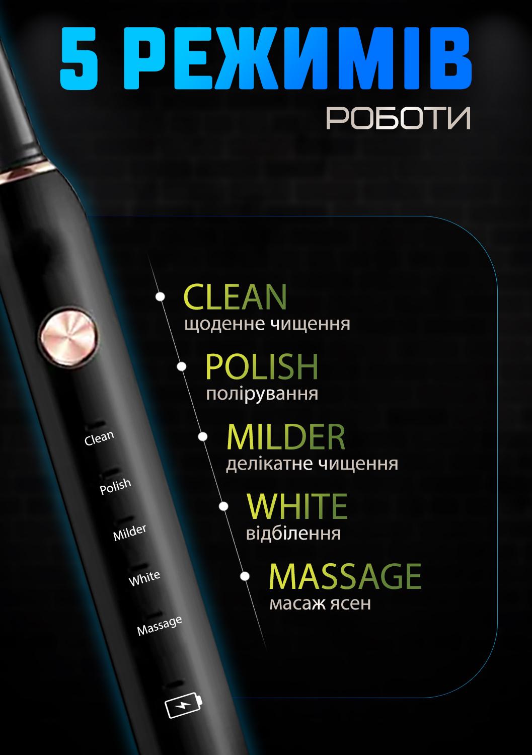 Електрична зубна щітка Schwarz&Mayer USB 3 насадки USB IPX7 Чорний (24579724) - фото 5 Електрична зубна щітка Schwarz&Mayer USB 3 насадки USB IPX7 Чорний (24579724) - фото 5