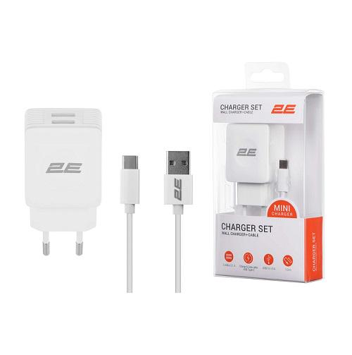 Зарядное устройство сетевое 2E WC1USB2.1A-CC 12W 2хUSB-A с кабелем USB-A-USB-C 1 м Белый - фото 8