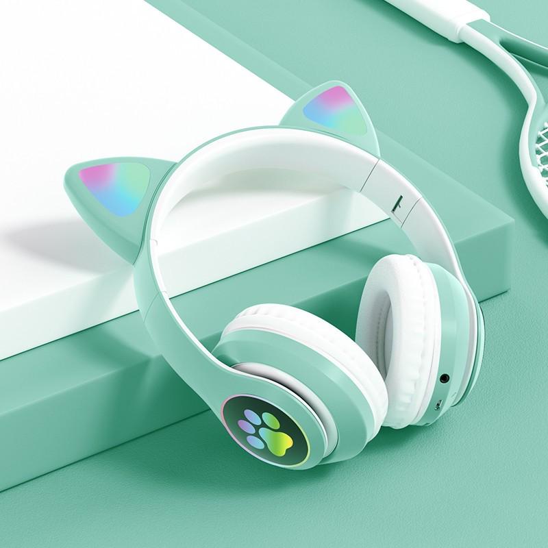 Бездротові навушники Wireless Headset Cat STN-28 Котячі вушка з Led подсвіткою М'ятний - фото 2