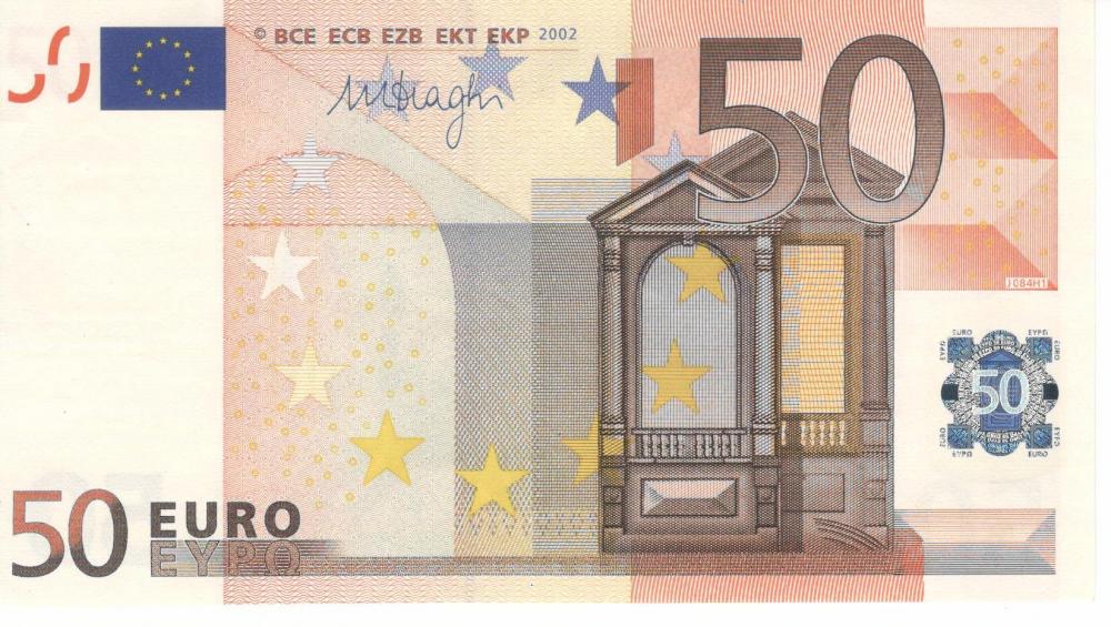 Коллекционная банкнота Италия 50 евро 2002 S J084 AU (Б06810)