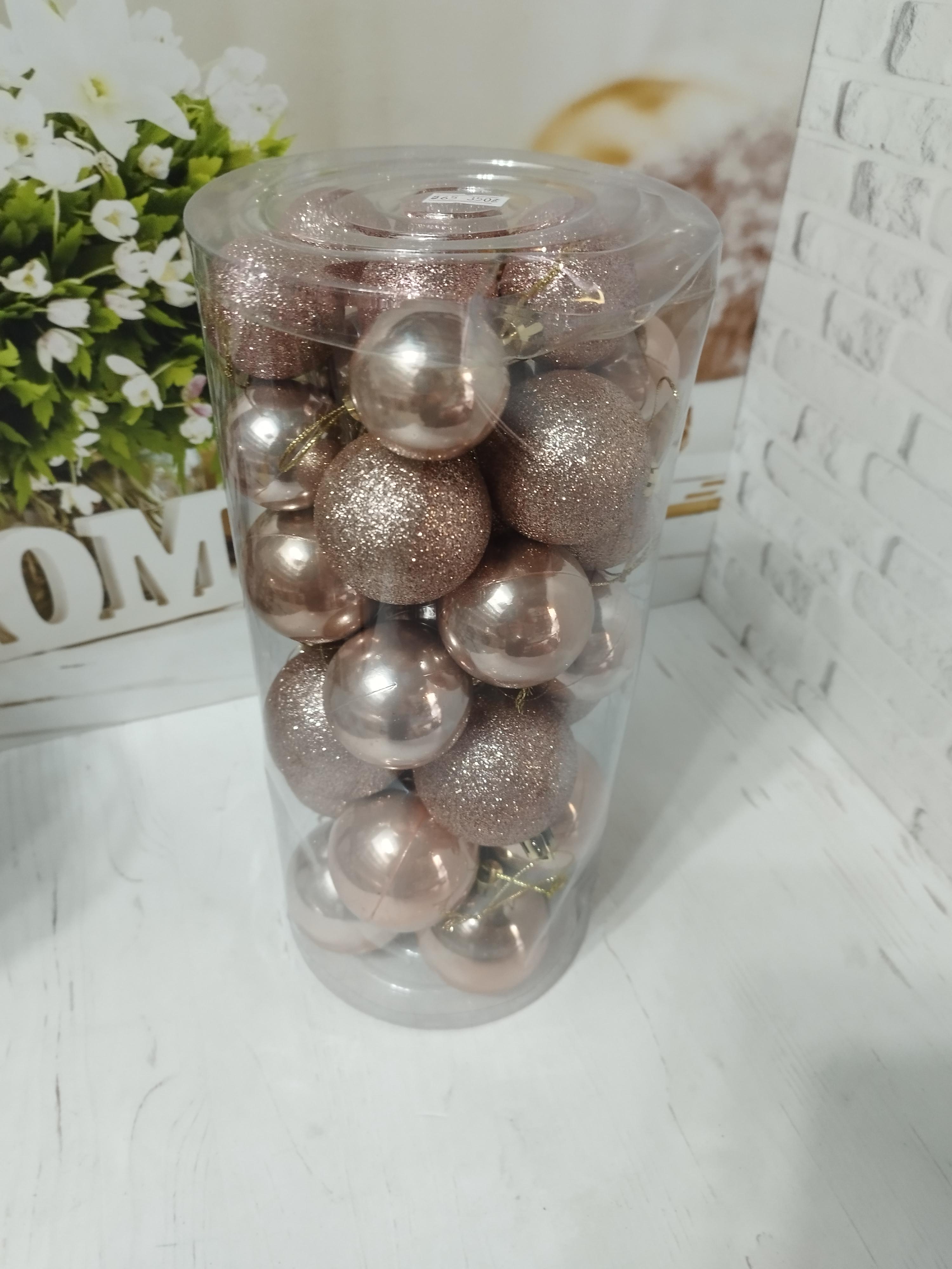 Набор новогодних шаров на елку пластиковые 6/5/4 см 38 шт. Розовое золото (KT654MIX-2) - фото 1