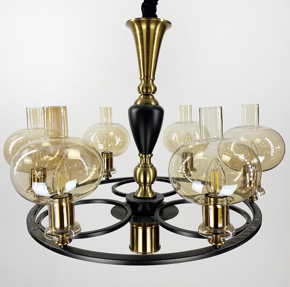 Люстра классическая подвесная на 7 плафонов Черный/Янтарный (ZL 1570)