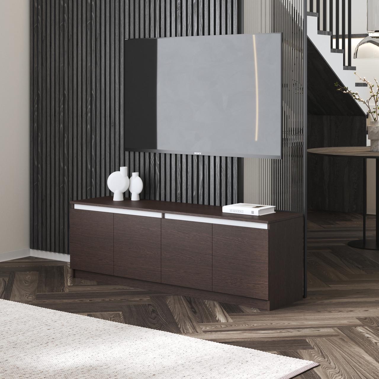 Тумба под телевизор Вайс R-31 1602х400х531 мм Венге темный/Белые планки (30658476) Тумба под телевизор Вайс R-31 1602х400х531 мм Венге темный/Белые планки (30658476)