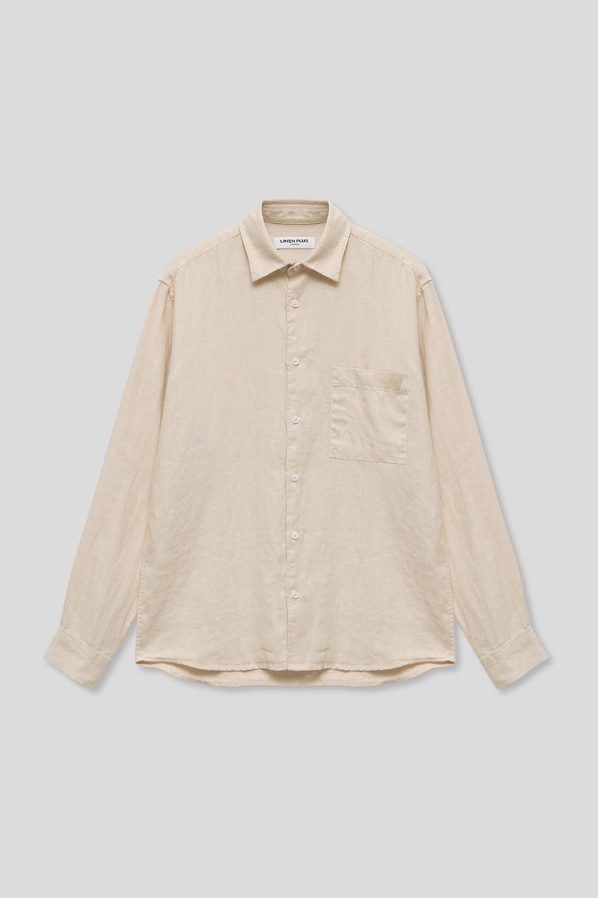Рубашка мужская Linen Plus 100% лен закрытые швы пуговицы из натуральной раковины S Бежевый - фото 1