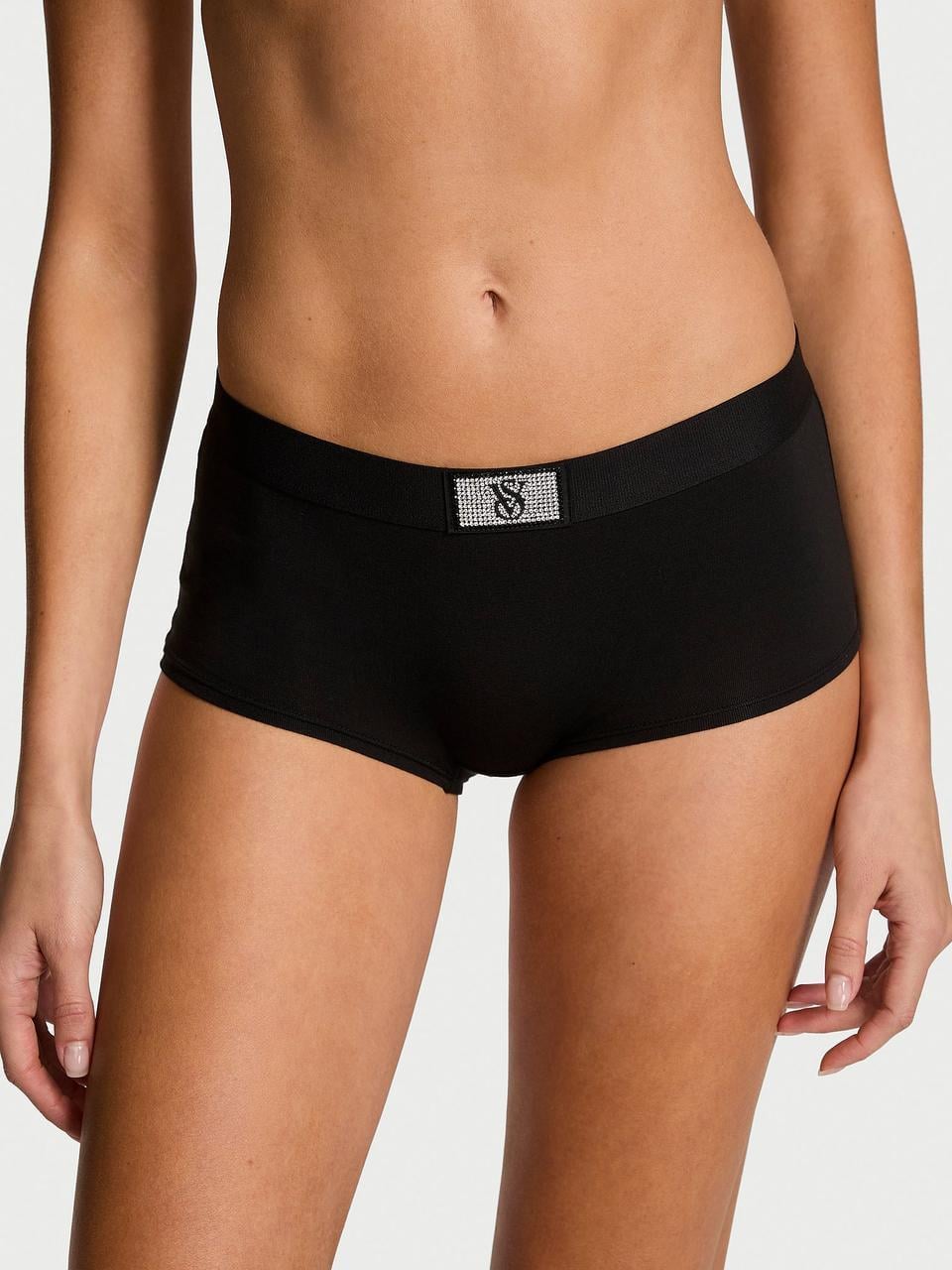 Трусики женские Victoria's Secret Logo Cotton Shine Patch Boyshort XXL Черный (2841449876)