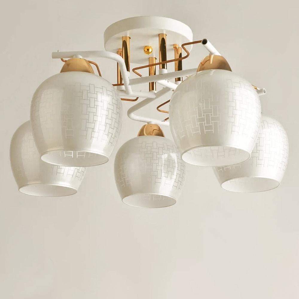 Люстра потолочная Light House SH-19534/5 WT+FG плафон белый с узором 480х480х250 мм Белый/Золотой