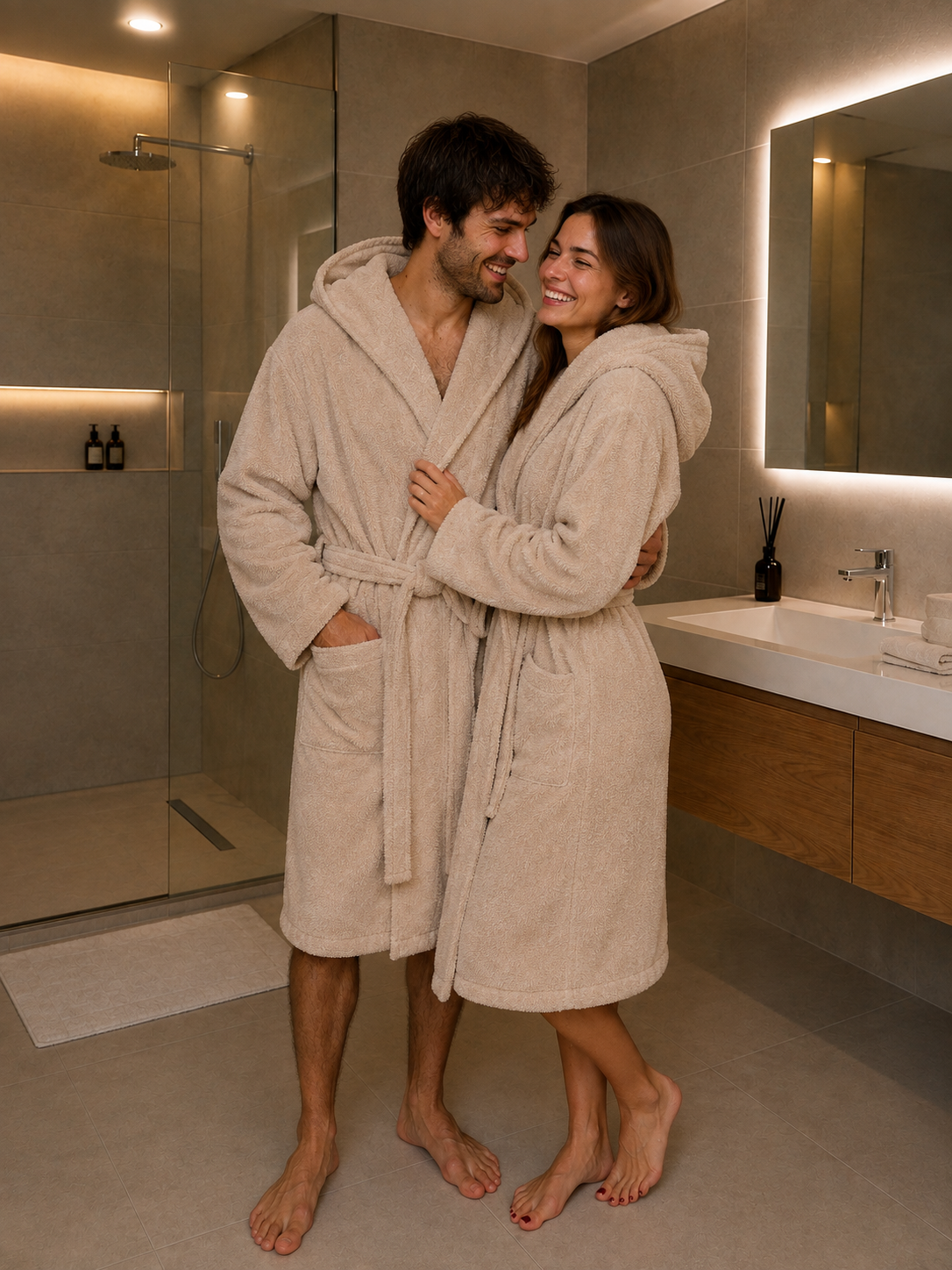 Халат унисекс с капюшоном COSY Fortune махровый 2XL Бежевый (925H2)