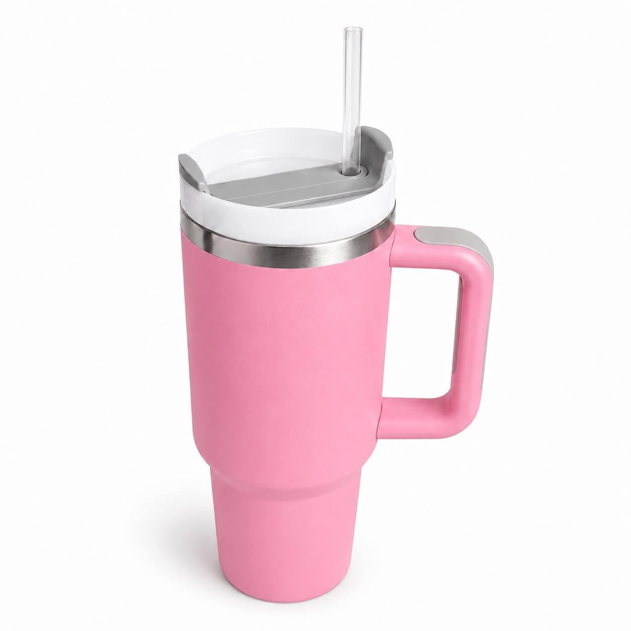 Термокружка с ручкой Tumbler для напитков комплект с крышкой и трубочкой 30 см Розовый (M1186)