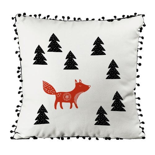 Подушка из мешковины с помпонами Лиса 45x45 см (45PHBP_19NG004)