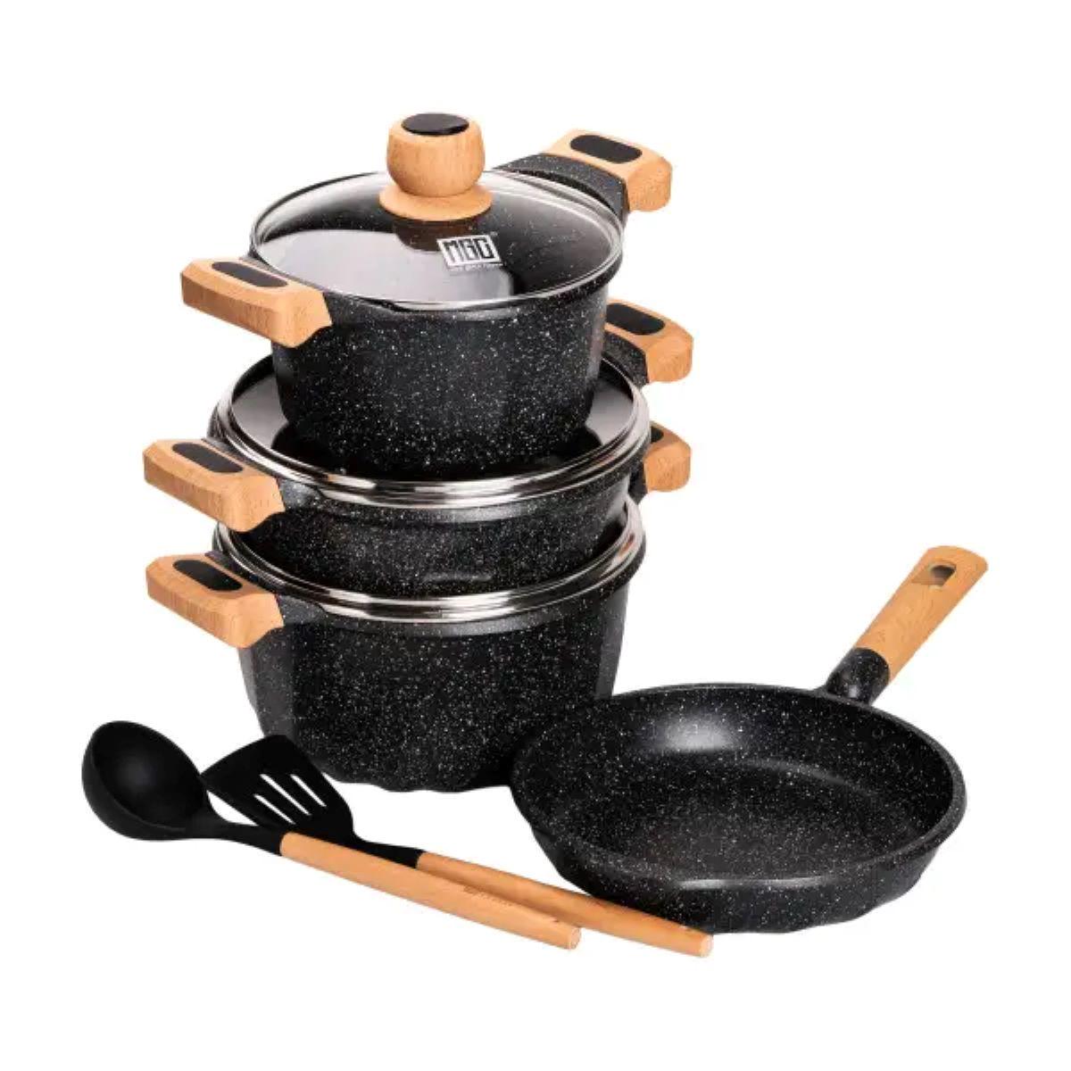 Набор посуды MGC кастрюли с толстодонной алюминиевой лопаткой и половником Черный (5139) - фото 3 Набор посуды MGC кастрюли с толстодонной алюминиевой лопаткой и половником Черный (5139) - фото 3