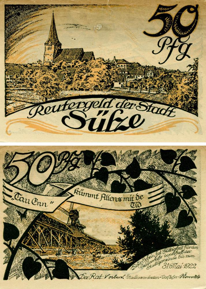 Коллекционная банкнота Германия Нотгельд 50 пфеннигов 1922 F-VF Зульз (Б18679)