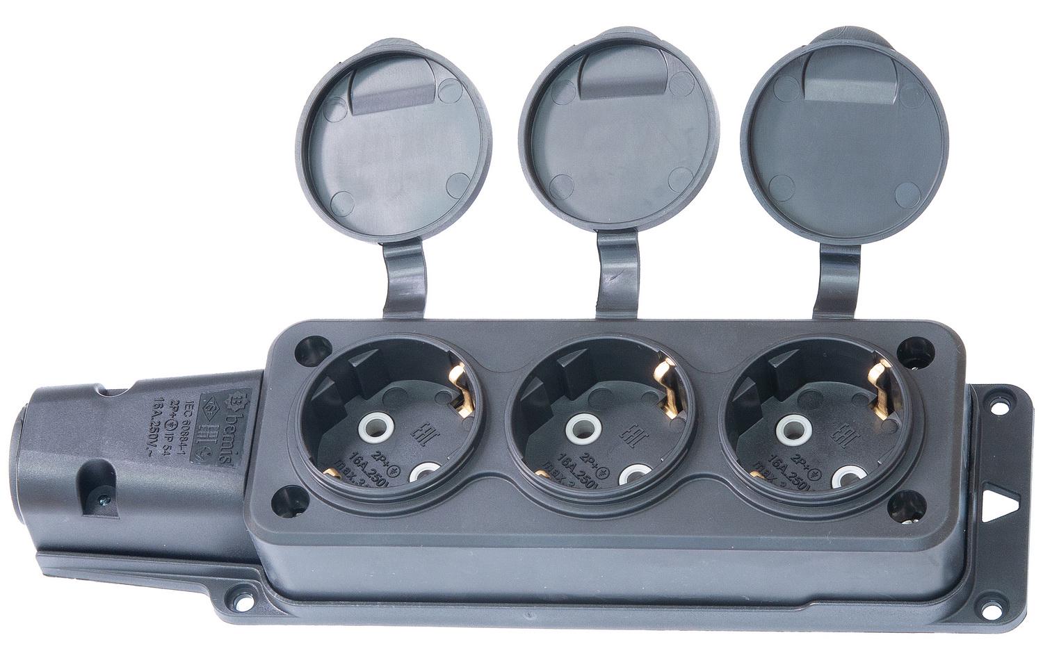 Розетка Bemis BK1-1402-3613 потрійна із заземленням IP54 1х16А (92745)