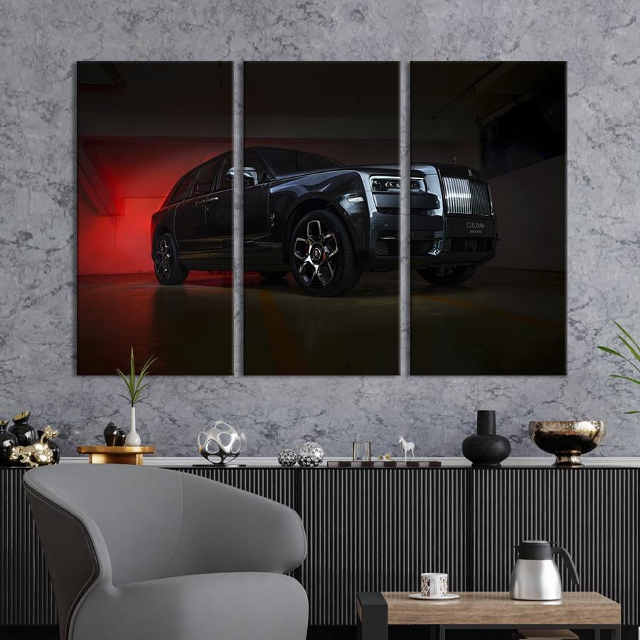 Картина на холсте триптих Чёрный Rolls-Royce Cullinan Black Badge 156x100 см (1391-31)