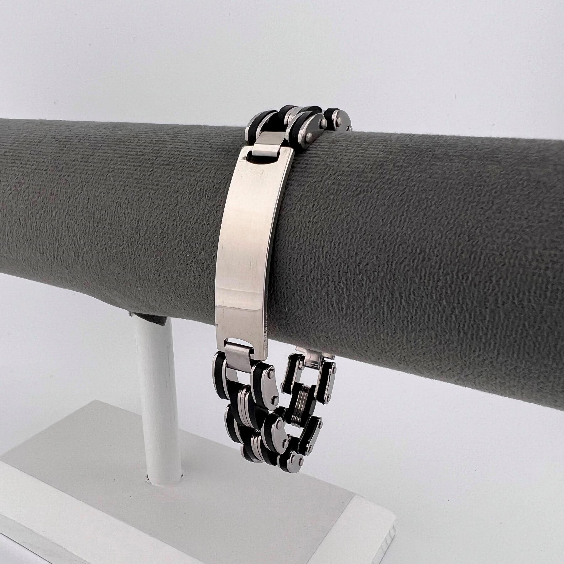 Браслет мужской под гравировку из медицинской стали с каучуком 22 см (BS-122)