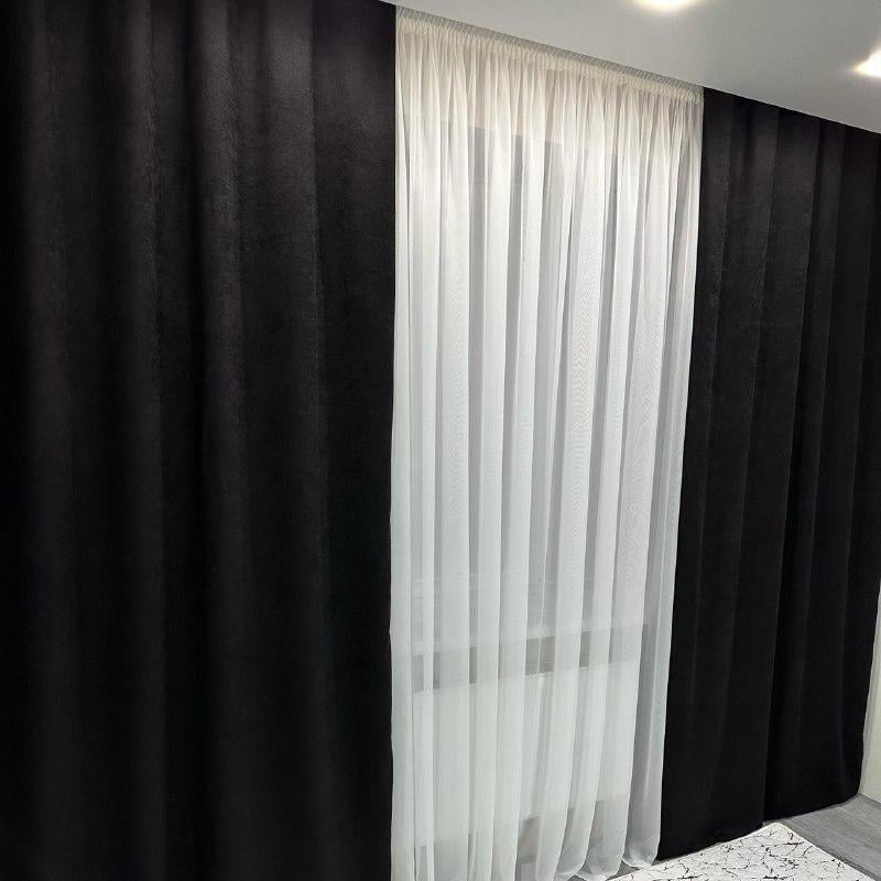 Комплект штор микровелюр 2 шт. 1,5х2,7 м готовые на шторной тесьме 6 см Черный (petek-V45) - фото 2 Комплект штор микровелюр 2 шт. 1,5х2,7 м готовые на шторной тесьме 6 см Черный (petek-V45) - фото 2