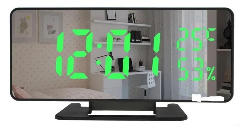 Настольные зеркальные часы led mirror clock VST 888 с зеленой подсветкой Черный