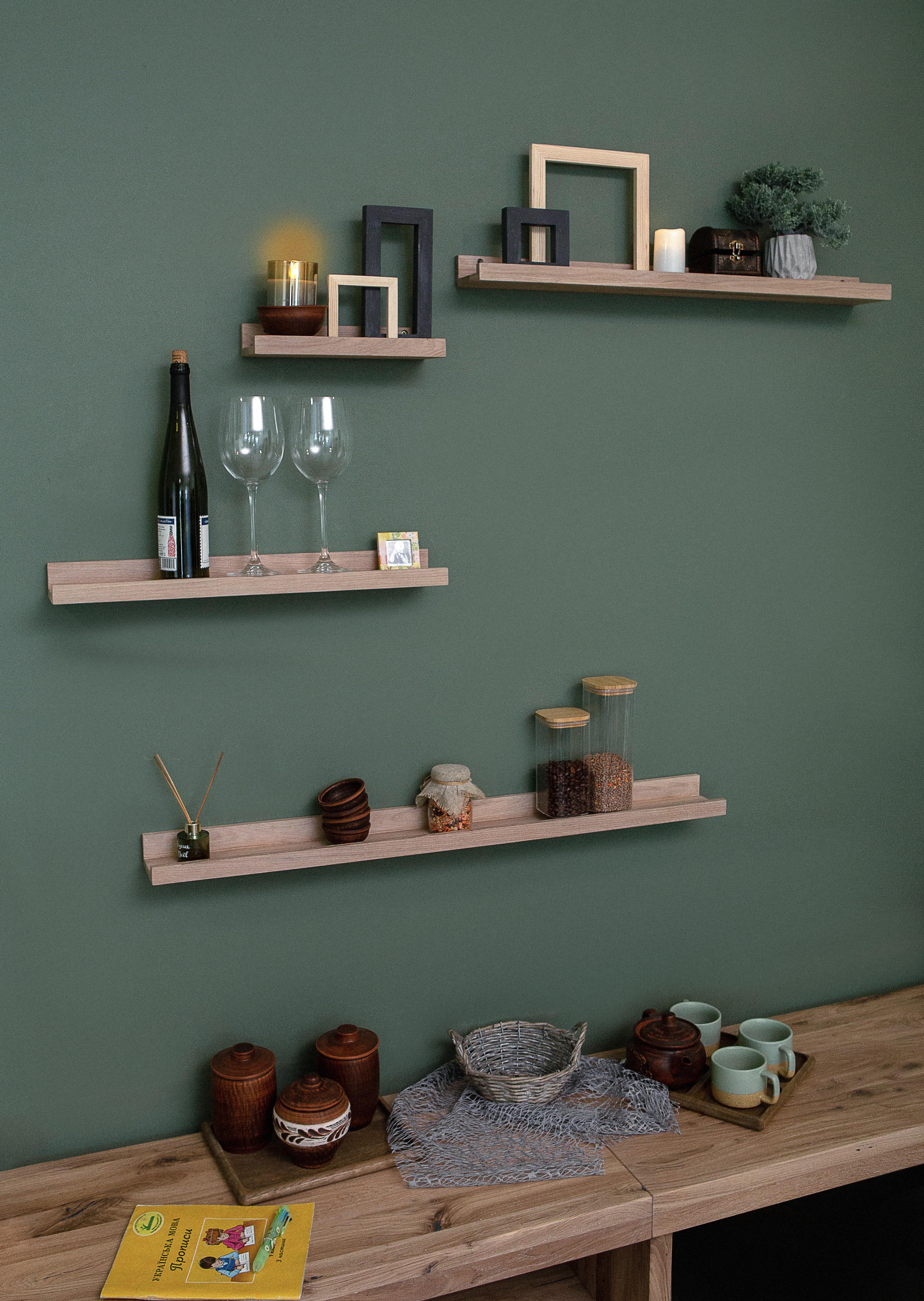 Полочки на стену Wood Mosaic Floating Shelf деревянные 40/55/75/90x12,5x8,5 см 4 шт. (WM-FOWS-90x12x8,5) - фото 7