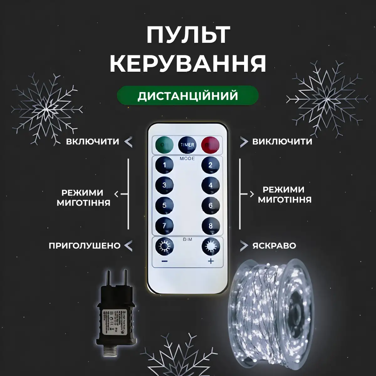 Гирлянда нить GarlandoPro 500L50MWW Роса 500 LED 50 м с пультом от сети Белый (118-107-500L50MWW) - фото 9