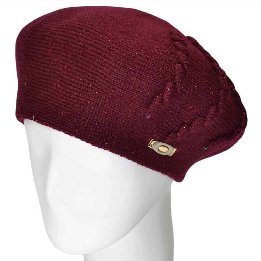 Берет женский Lirus Олеся из шерсти двойной с узором и люрексовой нитью Бордовый