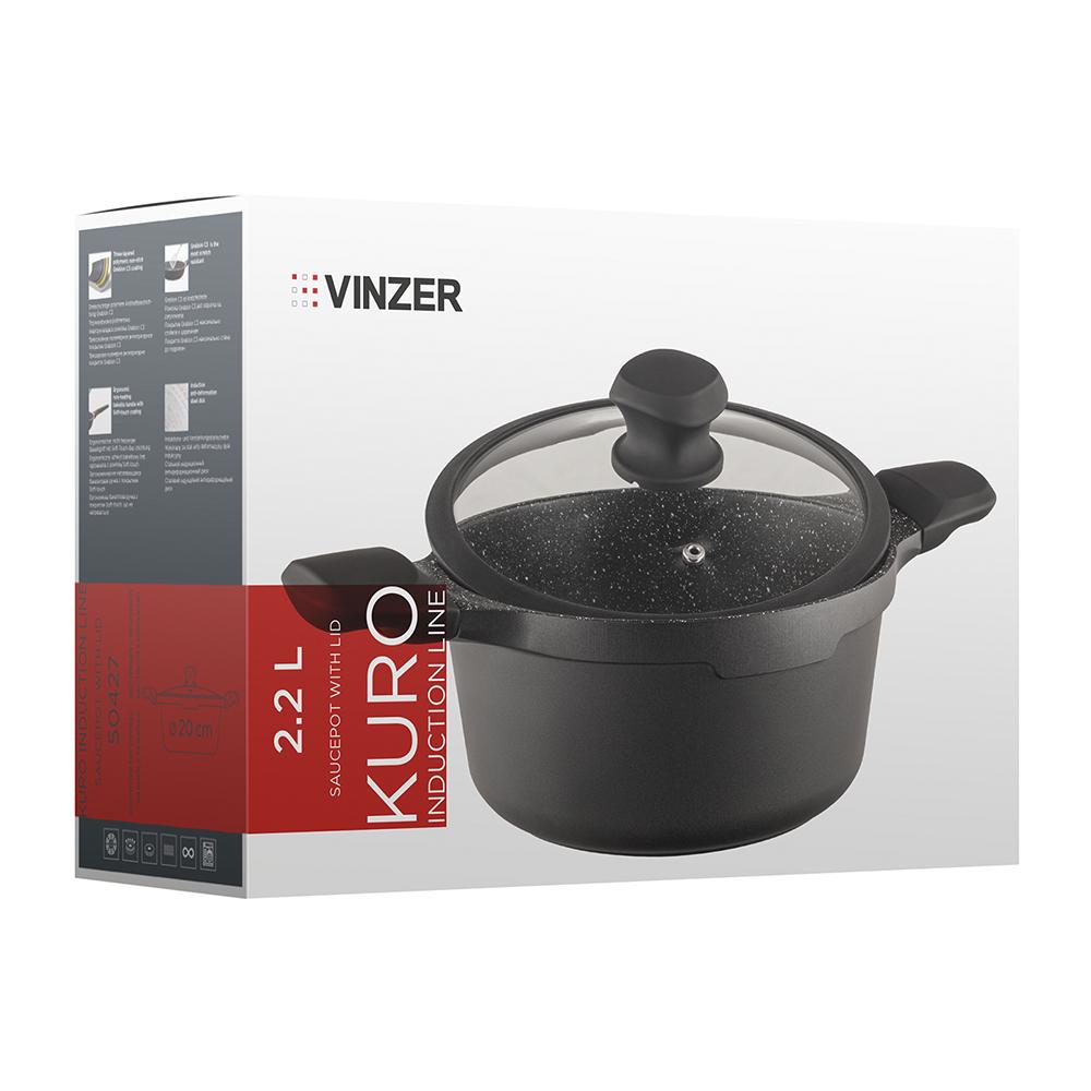 Кастрюля с крышкой Vinzer Kuro Induction Line 20 см 2,2 л (50427) - фото 3