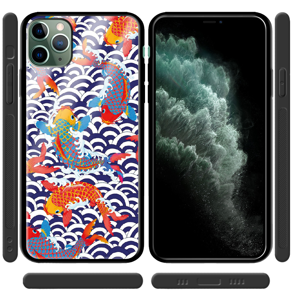 Чохол Boxface iPhone 11 Pro Max Koi Fish Чорний силікон зі склом (38194-up2477-38347) - фото 2