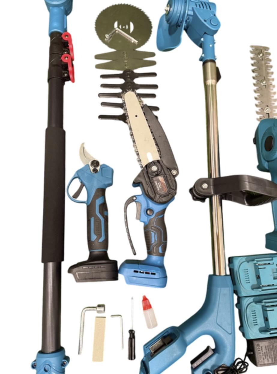 Садовый набор аккумуляторный KRAFFTEC секатор/мини-пила/триммер/воздуходувка/удлинитель/кусторез 48V 4в1 (56766в1) - фото 5