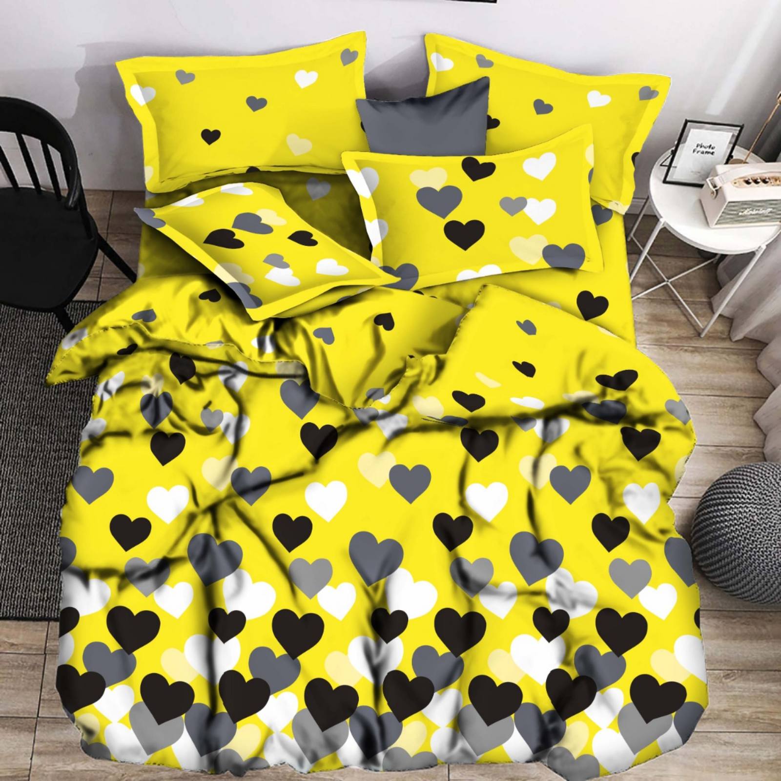 Комплект постельного белья Сердца 180х220 см Желто-серый Комплект постельного белья Сердца 180х220 см Желто-серый