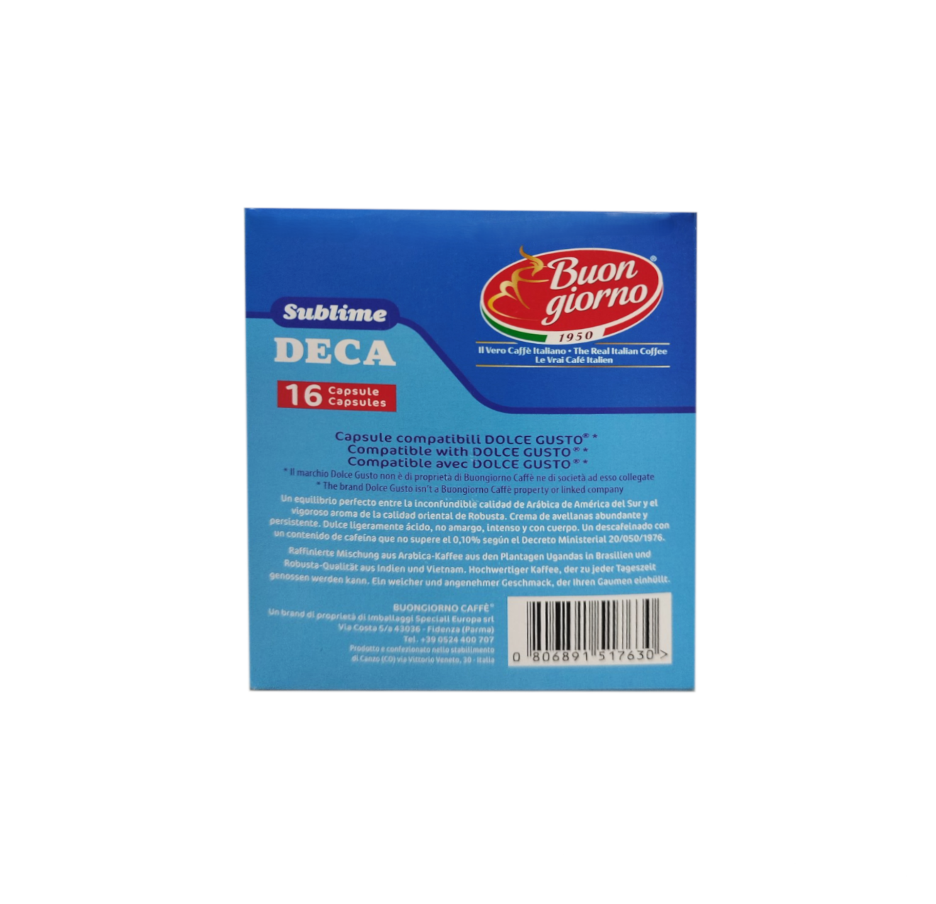 Кава в капсулах Buongiorno Dolce Gusto Deca без кофеїну 16 шт. (CF000075) - фото 3 Кава в капсулах Buongiorno Dolce Gusto Deca без кофеїну 16 шт. (CF000075) - фото 3