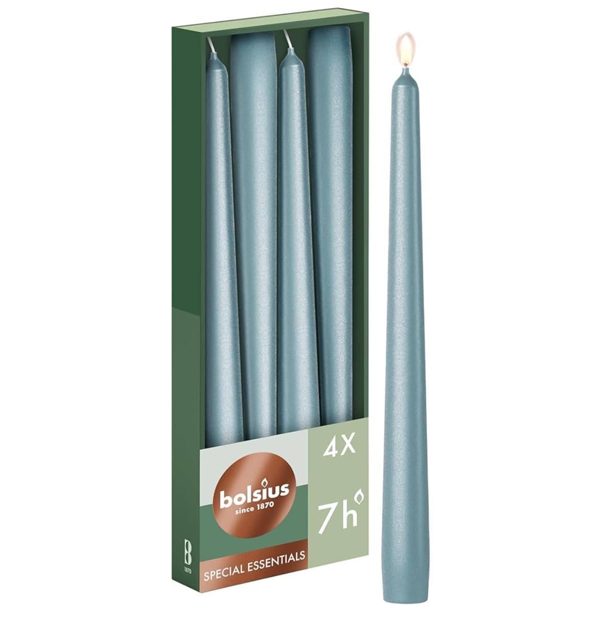 Свеча конусная Bolsius 245/24 4 шт. Blue/Metallic