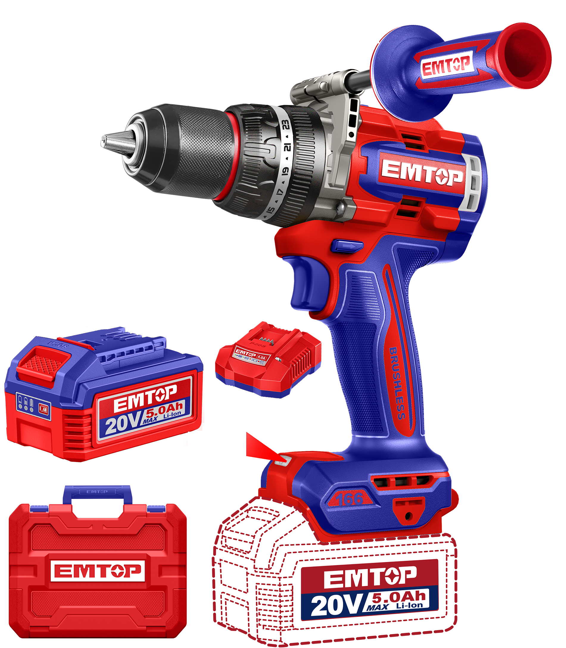 Дриль-шуруповерт акумуляторний ударний EMTOP ECIDL201668