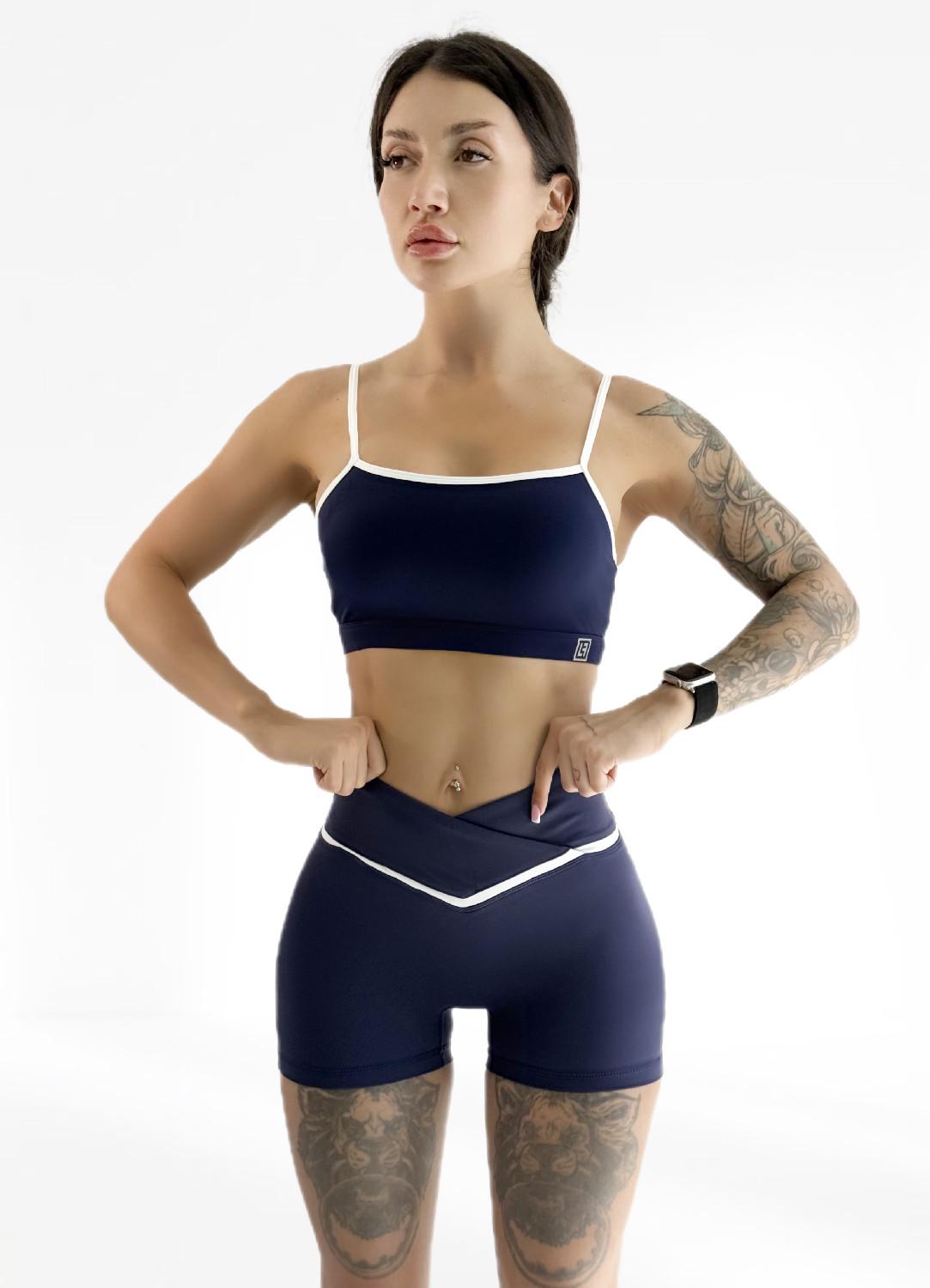 Костюм для фитнеса женский LILAFIT шорты и топ L Темно-синий с белыми полосками (LFT000039)