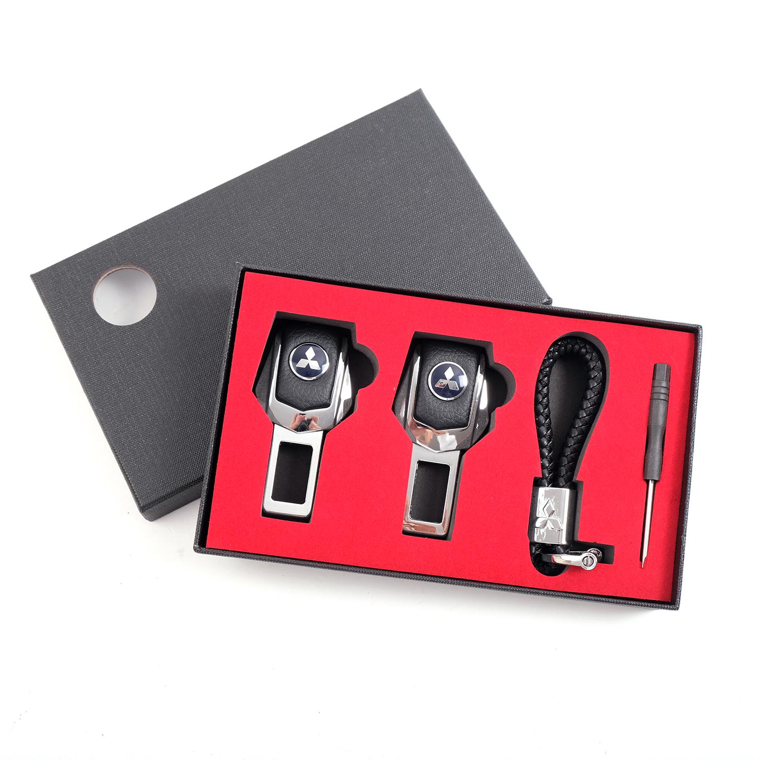 Подарочный набор Mitsubishi 2в1 фиксатор ремней/плетеный брелок №2 Хром (627282)