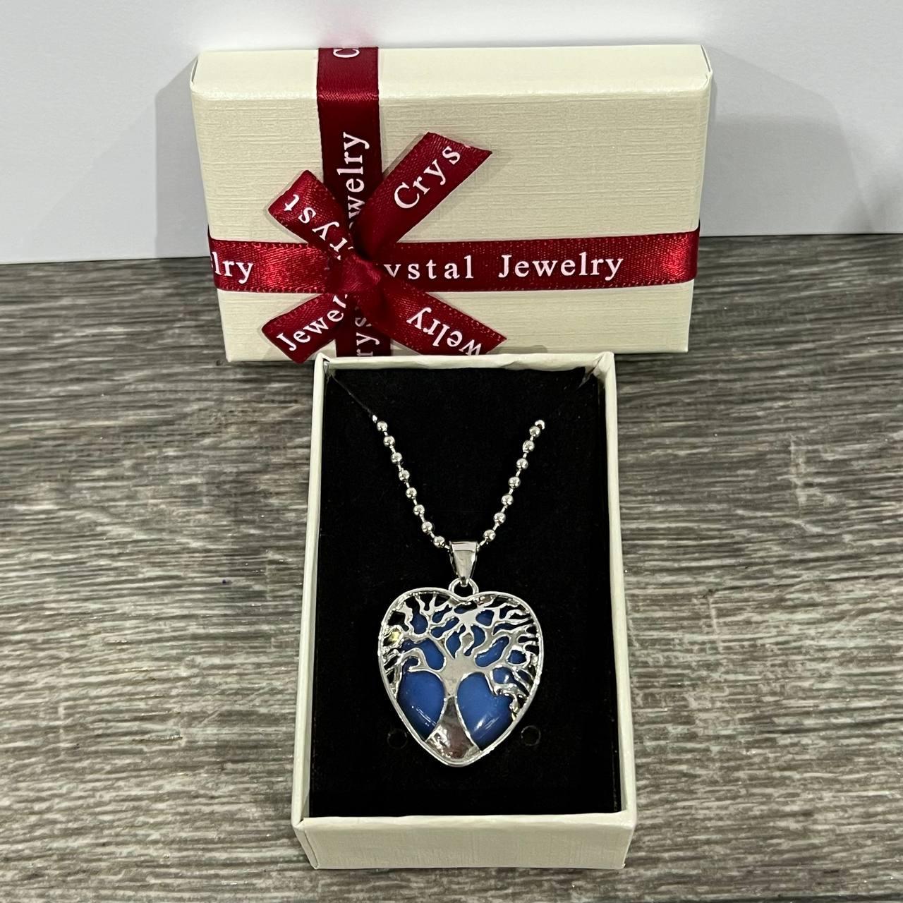 Кулон с Лунным камнем Древо жизни белый в оправе в сердце 25 мм на цепочке Серебристый в коробочке (2171326180)