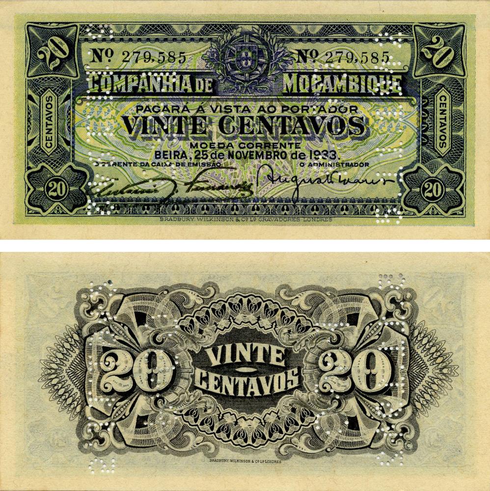 Коллекционная банкнота Мозамбик 20 сентаво 1933 UNC R29 (Б07743)